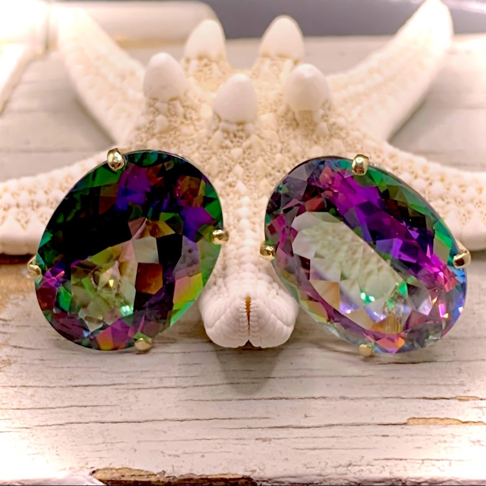 Vintage 14k Yellow Gold Mystic Topaz Earrings